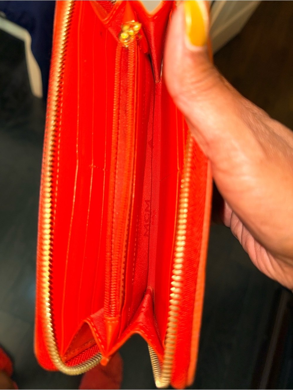MCM Cognac Wallet with Orange Trim and Gold Accents - Picture 6 of 7